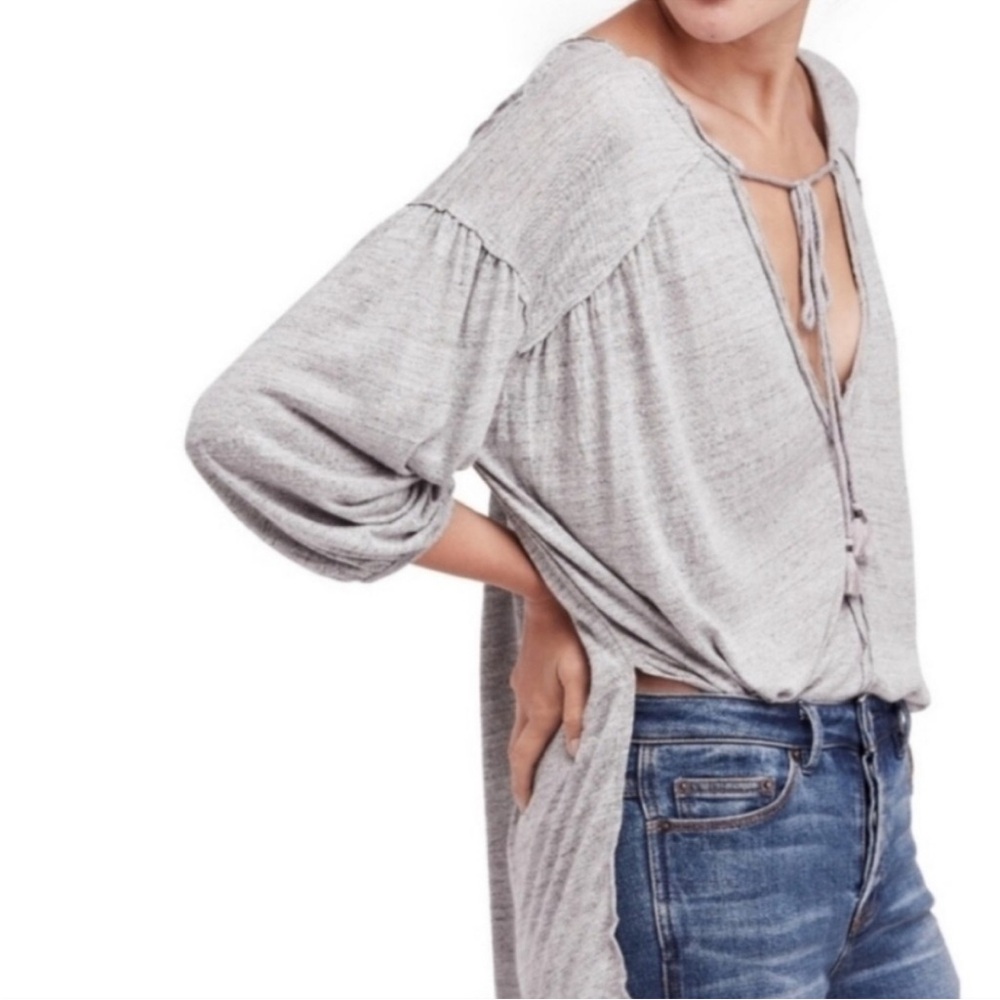 We The Free - Free People Just a Henley 3/4 Sleeve Gray Boho Blouse Size S